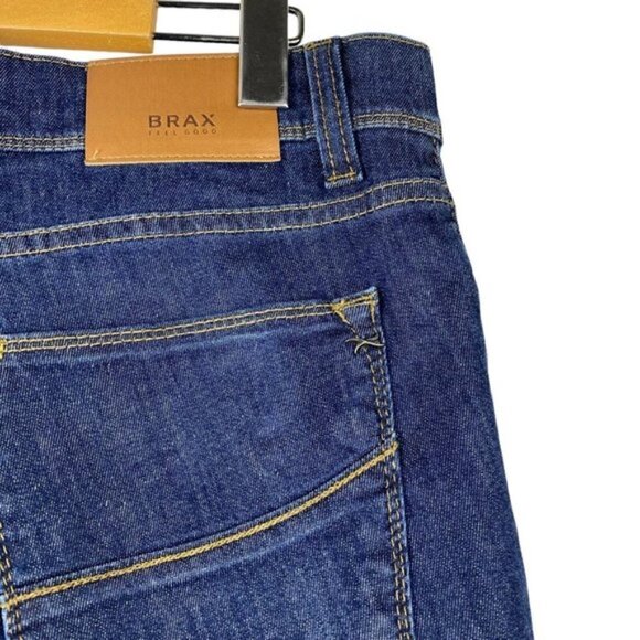 BRAX Cadiz Mens Blue Dark Wash Stretch Straight Fit Denim Jeans Estimate 32 X 30 - Picture 10 of 15